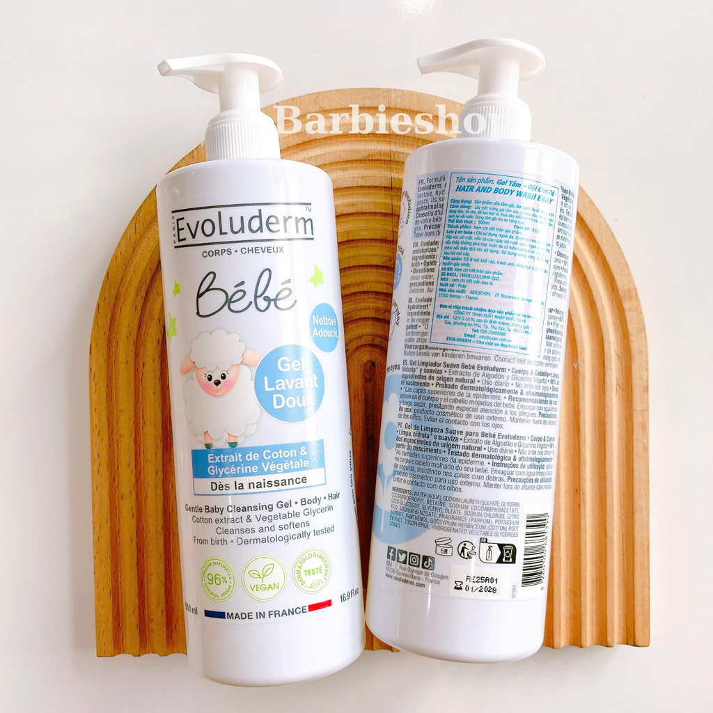 Gel Tắm Gội Cho Bé Evoluderm Chiết Xuất Cotton 500ml