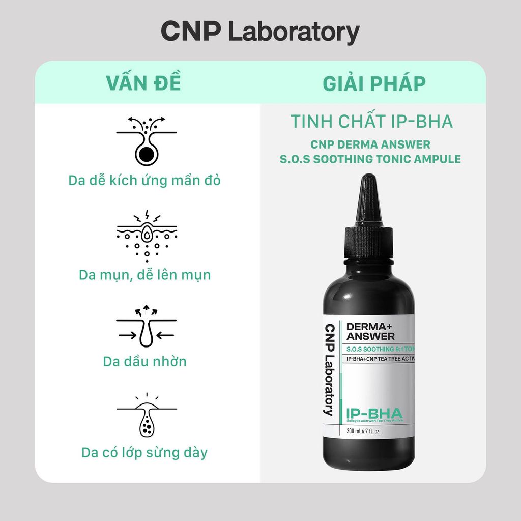 Dung Dịch Tẩy tế Bào Chết IP- BHA CNP Laboratory Derma+ Answer S.O.S Soothing 9:1 Tonic Ampule