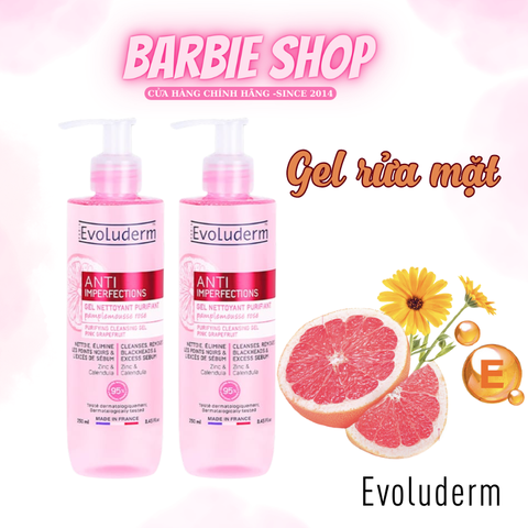 Gel rửa mặt Evoluderm Anti Imperfections Purifying Cleansing Gel Pink Grapefruit ZinC & Calendula 250ml