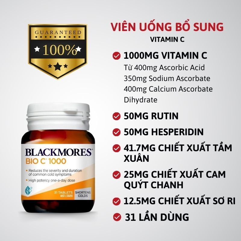 [Hàng Cty] Viên Uống BLACKMORES Bổ Sung Vitamin C Bio C 1000mg (31 Viên)