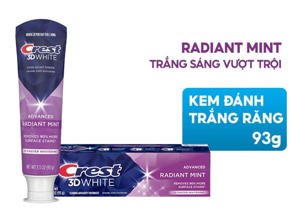 Kem Đánh Răng Trắng Răng Hiệu Quả CREST 3D White Advanced Triple Whitening & Ultra Vivid Mint 135G 147G 153G