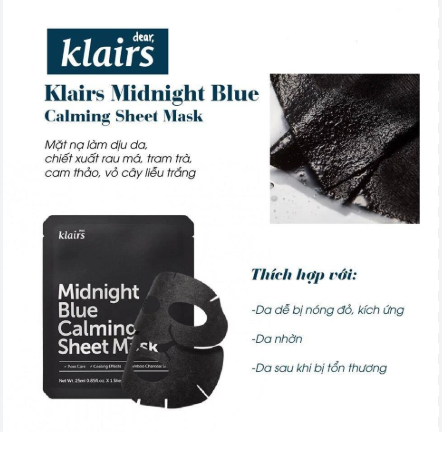 Mặt Nạ Klairs Rich Moist Soothing Tencel / Midnight Blue Calming Sheet Mask 25ml