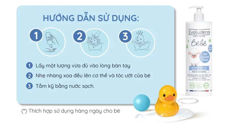 Gel Tắm Gội Cho Bé Evoluderm Chiết Xuất Cotton 500ml
