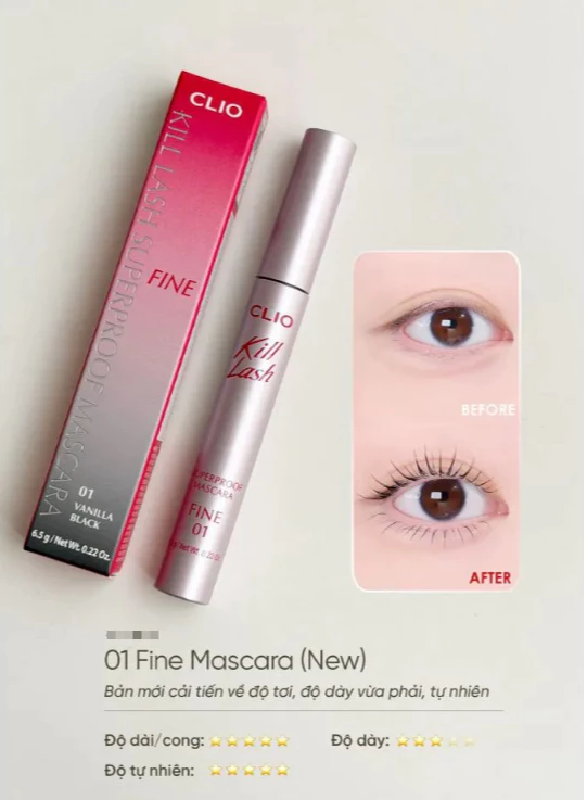 Mascara Clio Kill Lash (Long Curling - Màu 01, Volume Curling - Màu 02, Sleek Volume - Màu 03)