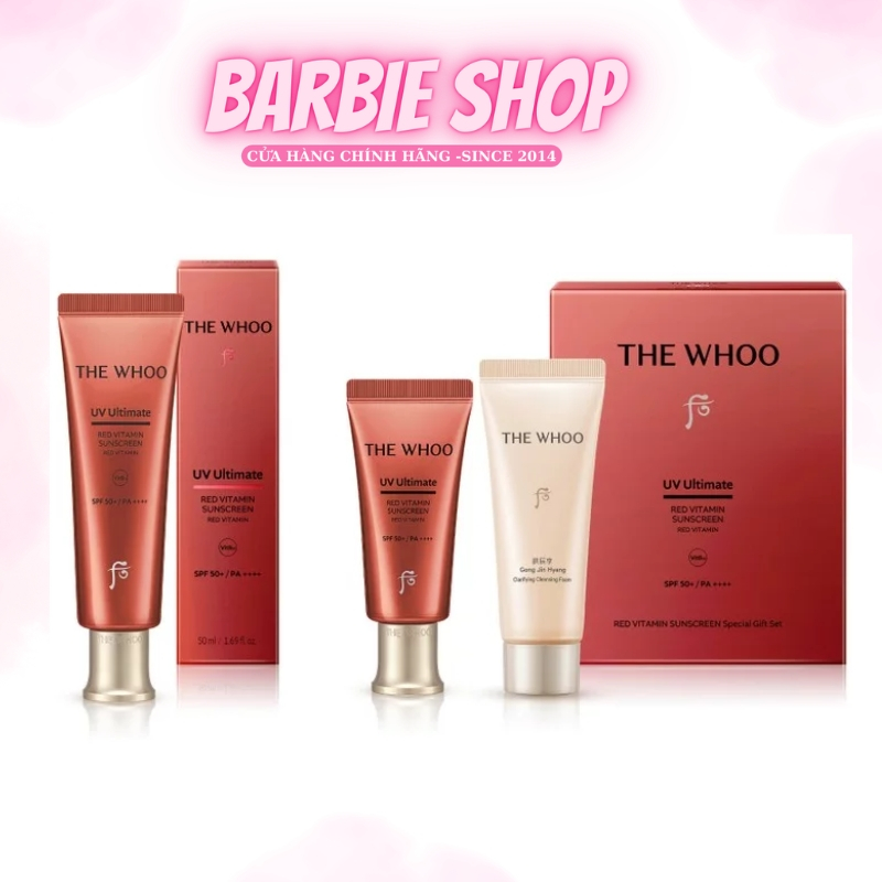 Tem LG Set Kem Chống Nắng The Whoo UV Ultimate Red Vitamin Sunscreen SPF 50 PA (3 món)