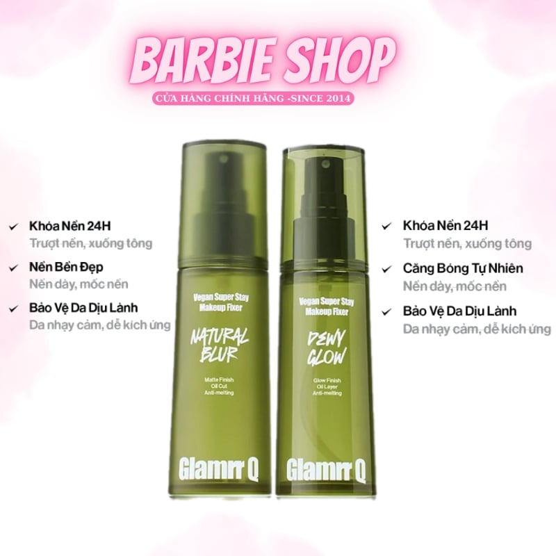 Xịt Khóa Nền Glamrr Q Vegan Super Stay Makeup Fixer 50ml-130m