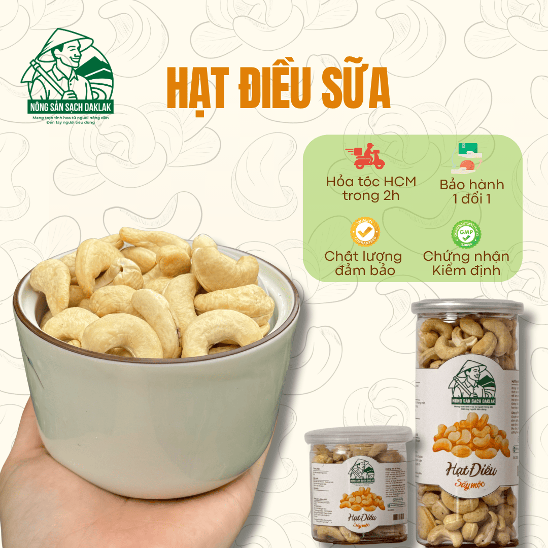  Hạt điều sấy mộc (hạt điều sữa) - Nông Sản Sạch Đăk Lăk 