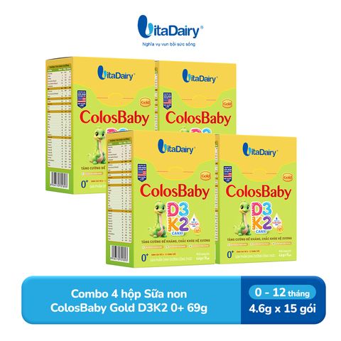  Combo 4 Sữa non Colosbaby Gold D3K2 0+ 69g (dạng gói) - hộp 15 tép nhỏ - VitaDairy 