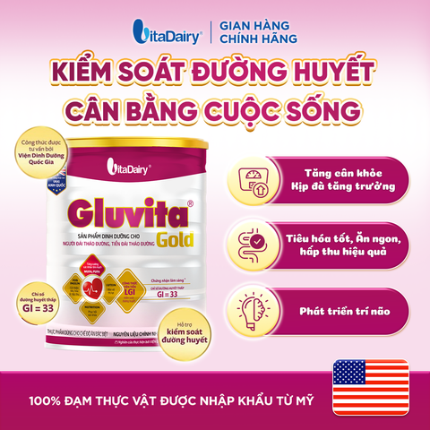  Sữa bột Gluvita Gold dành cho người tiểu đường - Giúp kiểm soát đường huyết - Lon 900g 