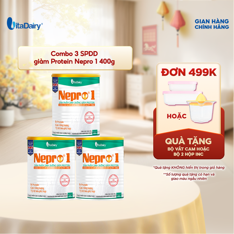  Combo 3 Sữa bột Nepro 1 400g phù hợp với người cần lưu ý đến chức năng thận - VitaDairy 
