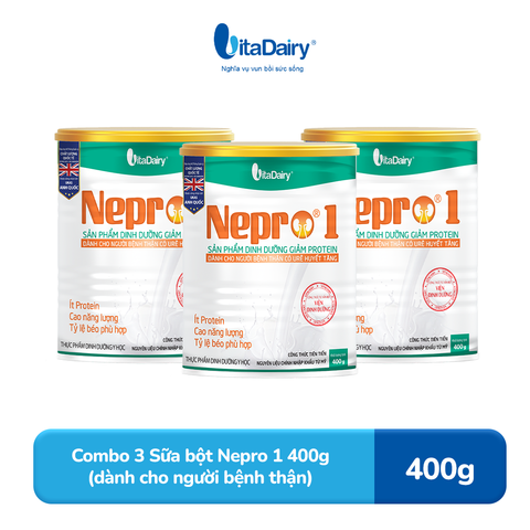  Combo 3 Sữa bột Nepro 1 400g phù hợp với người cần lưu ý đến chức năng thận - VitaDairy 
