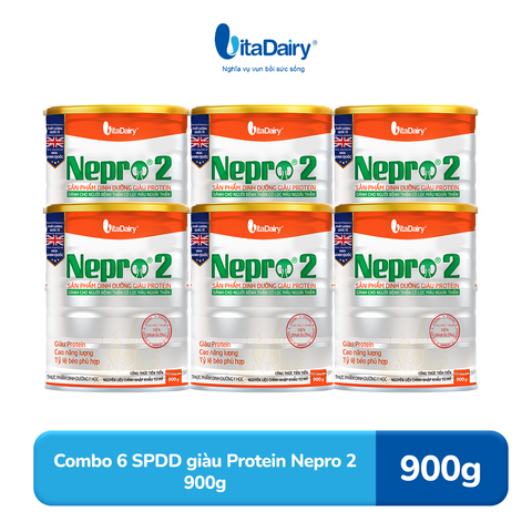  Combo 6 Sữa bột Nepro 2 900g phù hợp với người cần lưu ý đến chức năng thận - VitaDairy 