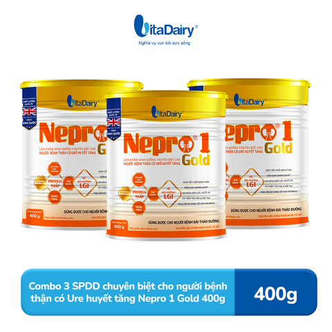  Combo 3 Sữa bột Nepro 1 Gold 400g, phù hợp với người cần lưu ý đường huyết và sức khỏe thận - VitaDairy 