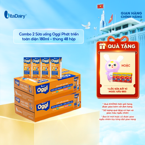  Combo 2 Sữa uống dinh dưỡng Oggi Phát triển toàn diện 180ml - Thùng 48 hộp 