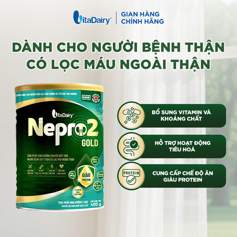  Sữa bột Nepro 2 Gold - Phù hợp cho người bệnh suy thận có lọc máu ngoài - Lon 400g 