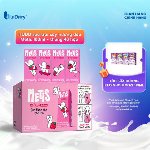  Thức uống dinh dưỡng sữa trái cây hương dâu Metis 180ml - thùng 48 hộp 