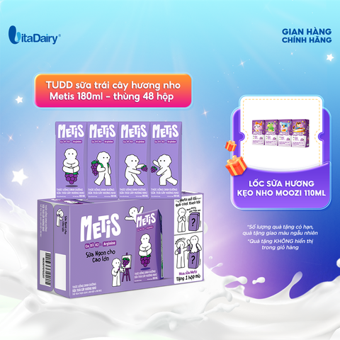  Thức uống dinh dưỡng sữa trái cây hương nho Metis 180ml - thùng 48 hộp 