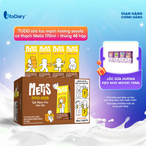  Thức uống dinh dưỡng sữa lúa mạch hương socola có thạch Metis 170ml - thùng 48 hộp 