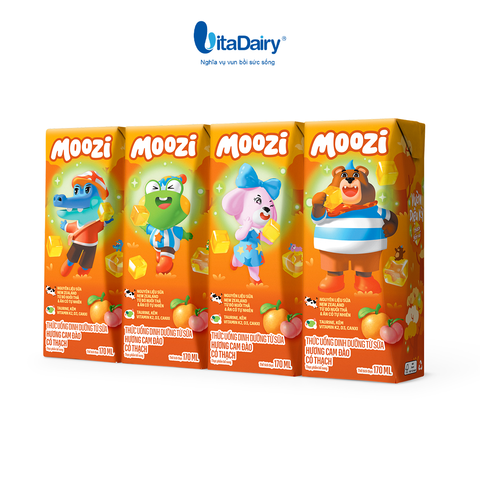  Thức uống dinh dưỡng từ sữa Hương Cam Đào có thạch Moozi 170ml - Thùng 48 hộp 