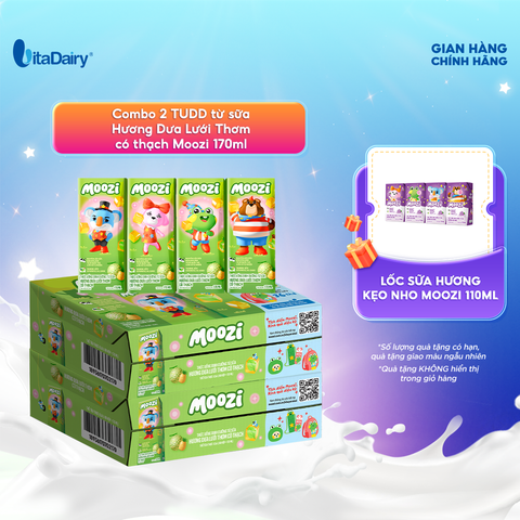  Combo 2 Thùng thức uống dinh dưỡng từ sữa Hương Dưa Lưới Thơm có thạch Moozi 170ml - Thùng 48 hộp 