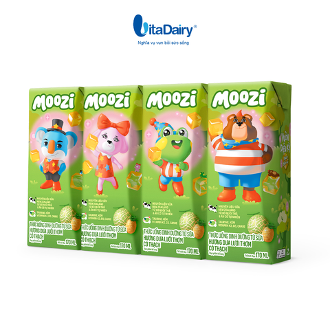  Thức uống dinh dưỡng từ sữa Hương Dưa Lưới Thơm có thạch Moozi 170ml - Thùng 48 hộp 