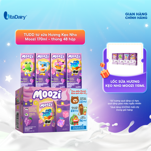  Thức uống dinh dưỡng từ sữa Hương Kẹo Nho có thạch Moozi 170ml - Thùng 48 hộp 
