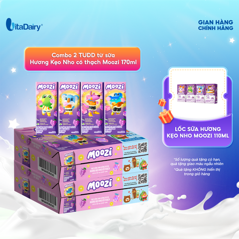 Combo 2 Thùng thức uống dinh dưỡng từ sữa Hương Kẹo Nho có thạch Moozi 170ml - Thùng 48 hộp 