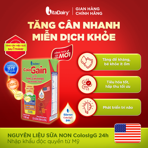  Combo 2 Sữa uống dinh dưỡng Colos Gain 180ml - thùng 48 hộp - VitaDairy 