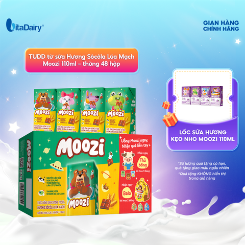  Thức uống dinh dưỡng từ sữa Hương Sôcôla Lúa Mạch Moozi 110ml - thùng 48 hộp 