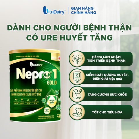  Sữa bột Nepro 1 Gold - Phù hợp chế độ dinh dưỡng đặc biệt (suy thận, người bệnh thận có ure huyết tăng) - Lon 400g 
