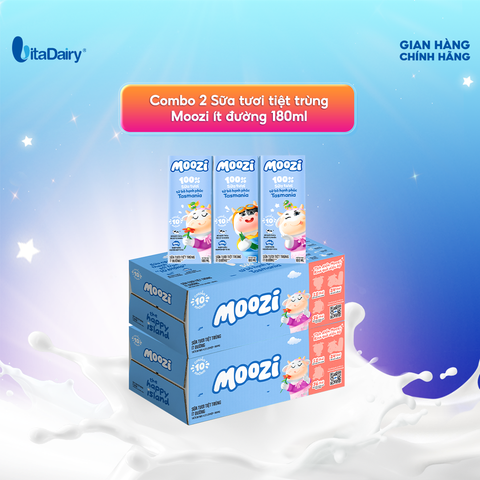  Combo 2 Thùng sữa tươi tiệt trùng Moozi ít đường 180ml - Thùng 24 hộp 