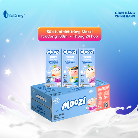  Sữa tươi tiệt trùng Moozi ít đường 180ml - Thùng 24 hộp 