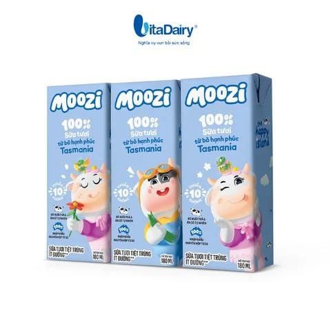  [COMBO MIX 2 THÙNG] Sữa tươi tiệt trùng Moozi ít đường + có đường 180ml - Thùng 24 hộp 
