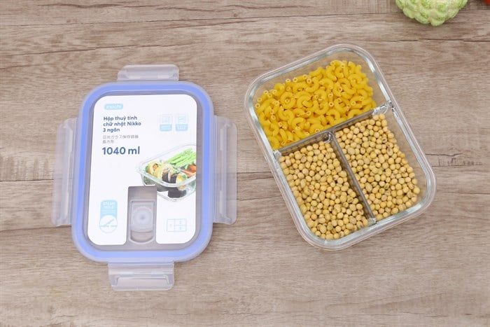  [QUÀ TẶNG KHÔNG BÁN] Hộp thuỷ tinh chữ nhật Nikko - 1040 ml (3 ngăn) 