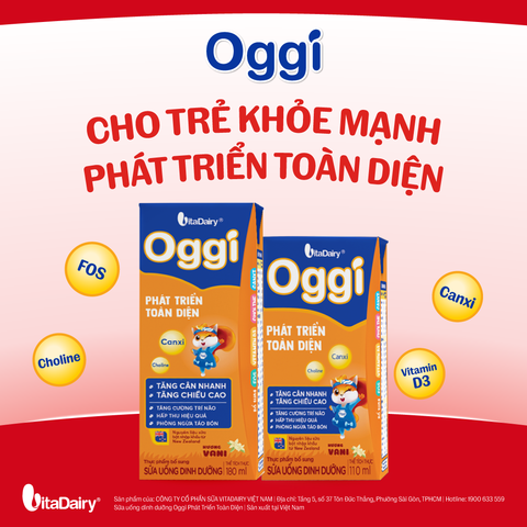  Sữa uống dinh dưỡng Oggi Phát triển toàn diện 180ml - Thùng 48 hộp - VitaDairy 