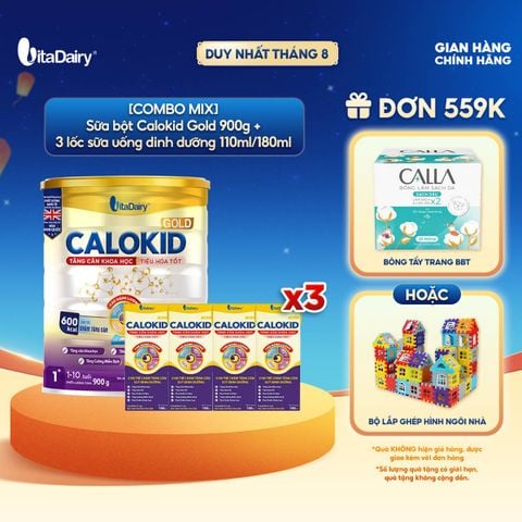  [COMBO MIX] Sữa bột Calokid Gold 1+ 900g + 3 Lốc 180ml - Dùng cho chế độ ăn đặc biệt - Giúp bé bổ sung dinh dưỡng, hỗ trợ tăng cân hiệu quả 