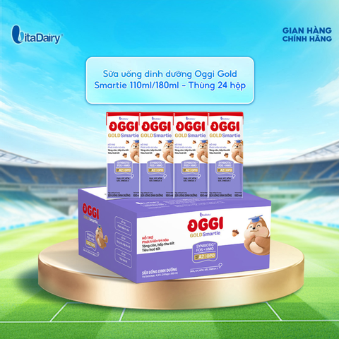  [THÙNG 24 HỘP] Sữa uống dinh dưỡng Oggi Gold Smartie phát triển trí não, hỗ trợ hấp thu - Hộp 180ml 