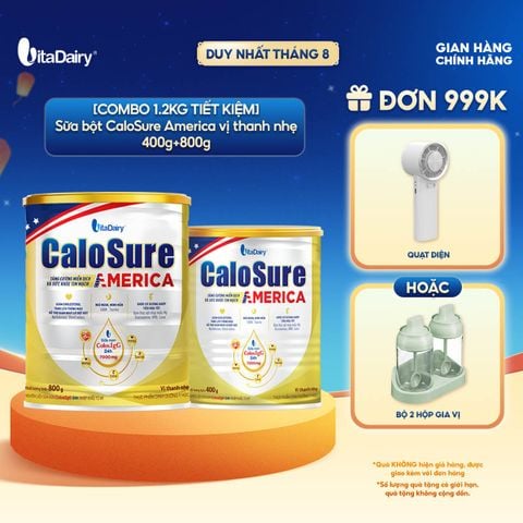  [COMBO 1.2KG TIẾT KIỆM] Sữa bột CaloSure America vị thanh nhẹ 400g + 800g - Tăng đề kháng, khỏe tim mạch 