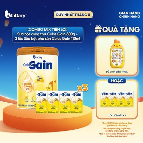  [COMBO MIX] Sữa bột Colos Gain 1+ 800g + 3 Lốc 110ml - Bổ sung dinh dưỡng, hỗ trợ tăng cân – Lon 800g 