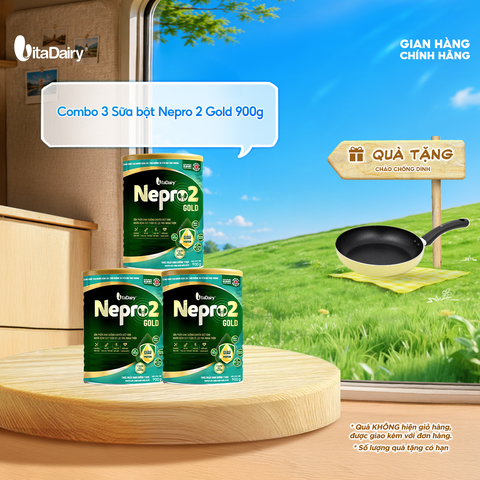  [COMBO 3 LON] Sữa bột Nepro 2 Gold - Phù hợp cho người bệnh suy thận có lọc máu ngoài - Lon 900g 
