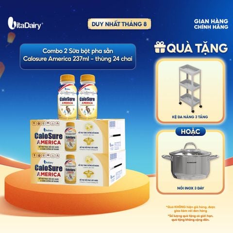  [COMBO 2 THÙNG] Sữa bột pha sẵn Calosure America - thùng 24 chai 237ml - VitaDairy 