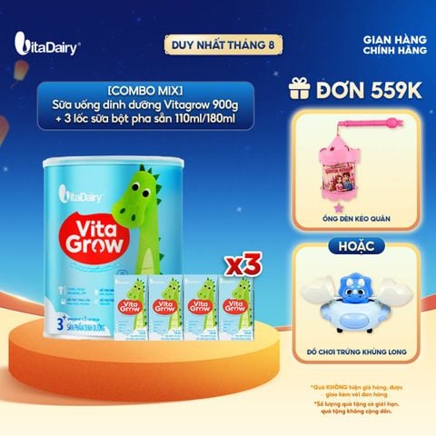  Sữa bột VitaGrow cải tiến 3+ cho trẻ trên 3 tuổi – Bổ sung năng lượng, giúp phát triển chiều cao – Lon 900g 