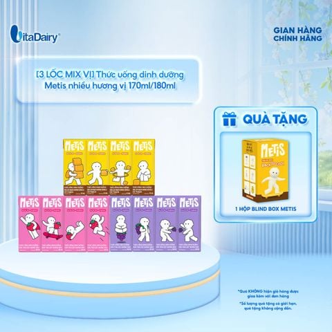  [TRIAL 3 LỐC] Thức uống dinh dưỡng Metis hương Nho và Dâu và Socola 180ml - Thơm ngon dễ uống, Bé thích mê 