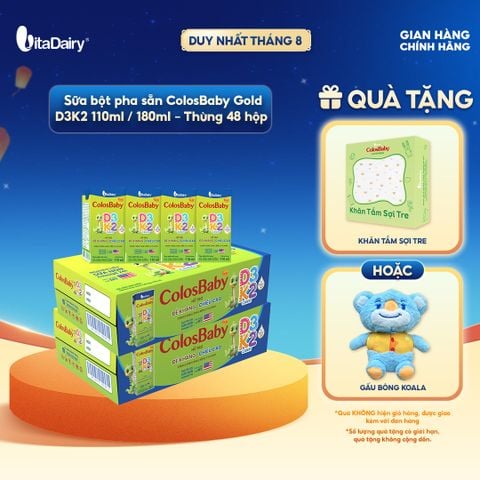  [COMBO 2 THÙNG 48 HỘP] Sữa uống dinh dưỡng ColosBaby Gold D3K2 110ml/180ml 