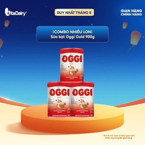  [COMBO 3 LON] Sữa bột Oggi Gold giúp bé suy dinh dưỡng, thấp còi - Hỗ trợ tăng cân nhanh, tiêu hoá tốt, ngừa táo bón - Lon 900 