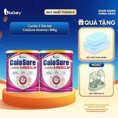  [COMBO 2 LON] Sữa bột CaloSure America+ vị thanh nhẹ - Giúp tiêu hoá khoẻ, hỗ trợ xương khớp - Lon 800g 