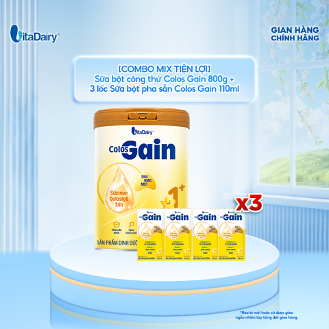  [COMBO MIX] Sữa bột Colos Gain 1+ 800g + 3 Lốc 110ml - Bổ sung dinh dưỡng, hỗ trợ tăng cân – Lon 800g 