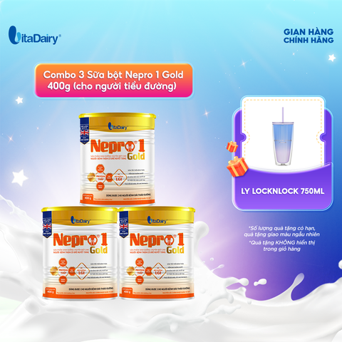  Combo 3 Sữa bột Nepro 1 Gold 400g, phù hợp với người cần lưu ý đường huyết và sức khỏe thận - VitaDairy 