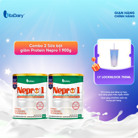  Combo 2 Sữa bột Nepro 1 900g, bổ sung dinh dưỡng cân đối với mức đạm hợp lý - VitaDairy 