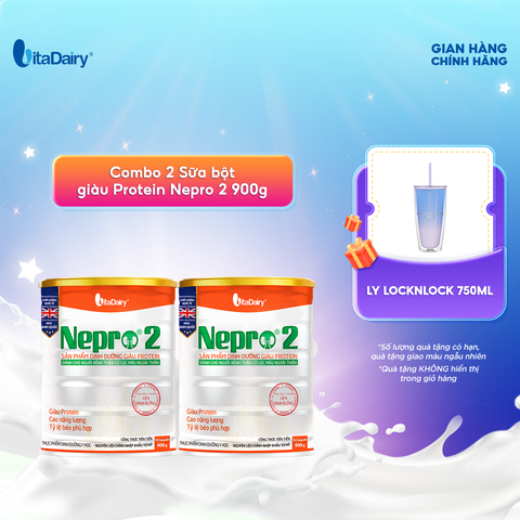  Combo 2 Sữa bột Nepro 2 900g phù hợp với người cần lưu ý đến chức năng thận - VitaDairy 